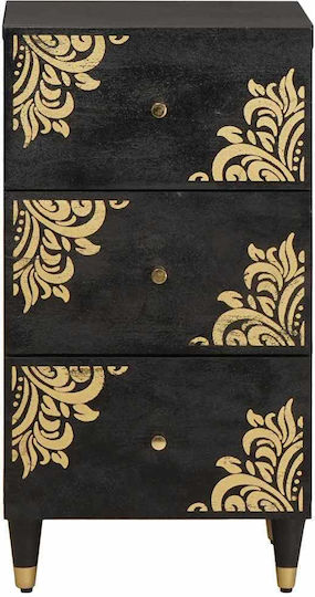 Chest of Drawers of Solid Wood Black Velvet-Black Metal 40x33x75cm