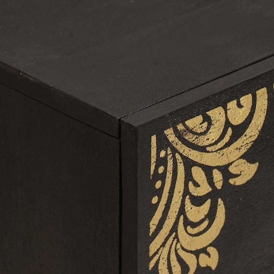 Chest of Drawers of Solid Wood Black Velvet-Black Metal 40x33x75cm