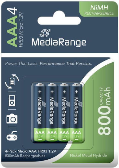 MediaRange Επαναφορτιζόμενες Μπαταρίες AAA Ni-MH 800mAh 1.2V 4τμχ