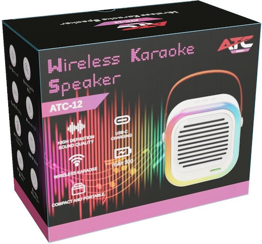 ATC Ηχείο Karaoke με Ασύρματα Μικρόφωνα και Εφέ Φωτισμού ATC-12 ATC20.001.0014 Λευκό