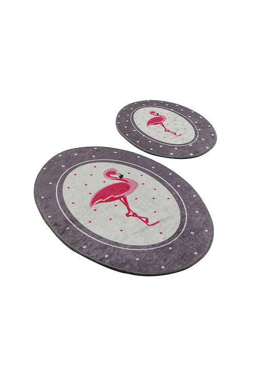 Rutschfest Set Badematten Synthetisch,Polyester/Cotton/Leather Oval CHILE1906 Gray/pink 2Stück