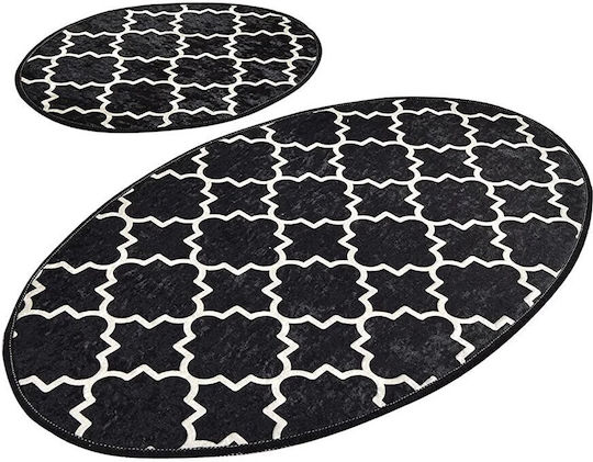 Antiderapant Set Covorașe de Baie Oval KUPA4806 Negru 2buc