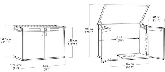 Kunststoff Gartenhaus Cortina M1.905xP1.09xH1.325m