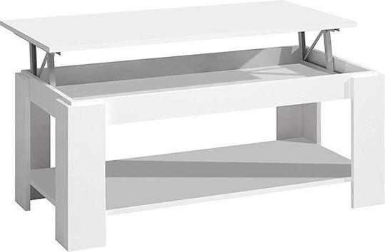 Rectangular Side Table Wooden with Lifting Mechanism White M50xL100xH43cm