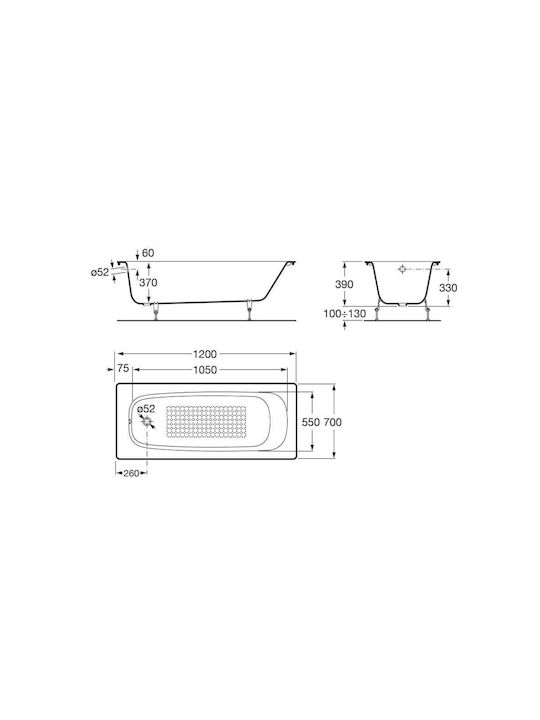 Roca Continental Μπανιέρα Μαντεμένια 120x70cm