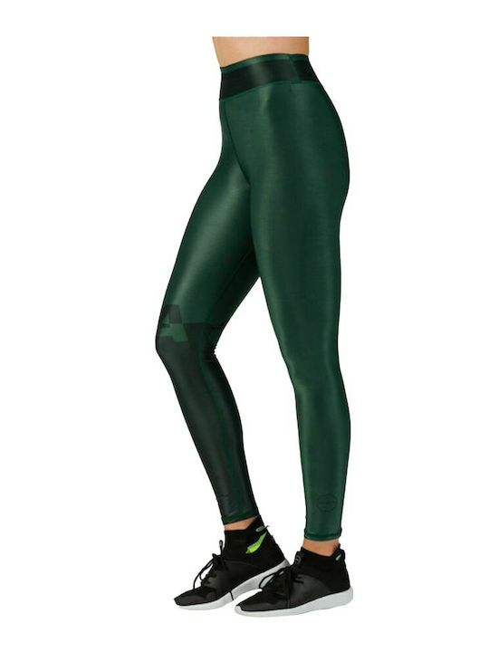 Glow Active 17-21107001 Training Women's Cropped Leggings Shiny and High Waist Green