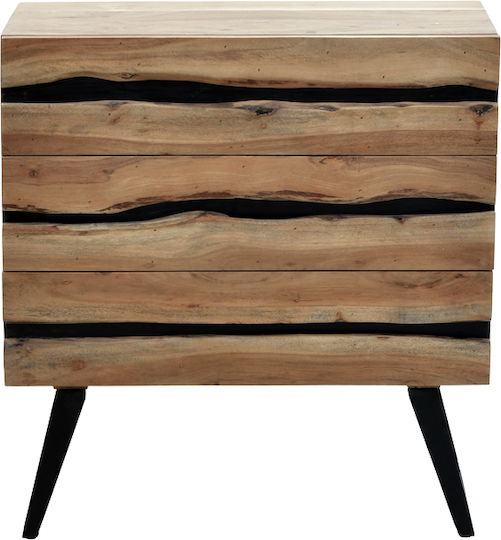 Imena Metallic Chest of Drawers of Solid Wood with 3 Drawers Natural Shade 80x38x86.5cm