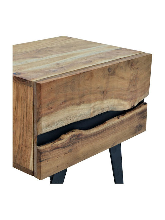 Bedside Table Imena Wooden With Metal Legs Beige 45x35x56cm