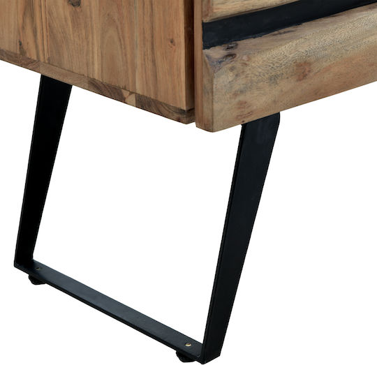 Imena Metallic Chest of Drawers of Solid Wood with 3 Drawers Natural Shade 80x38x86.5cm