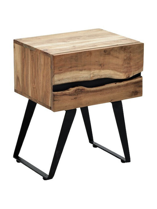 Bedside Table Imena Wooden With Metal Legs Beige 45x35x56cm