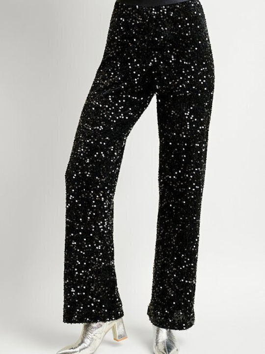 Women's Fabric Trousers Black with Sequins