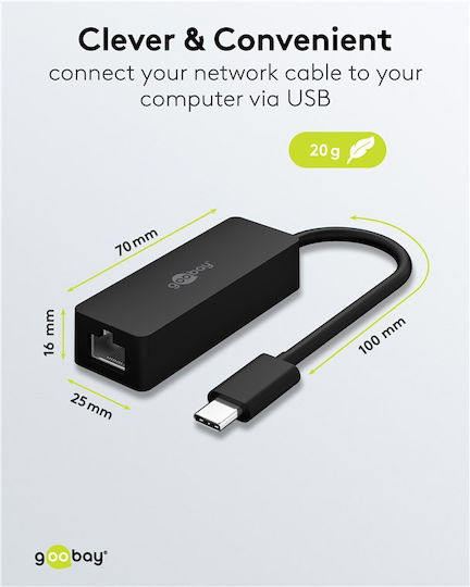 Goobay 76579 Αντάπτορας Δικτύου USB-C με Ενσύρματη Σύνδεση Gigabit Ethernet