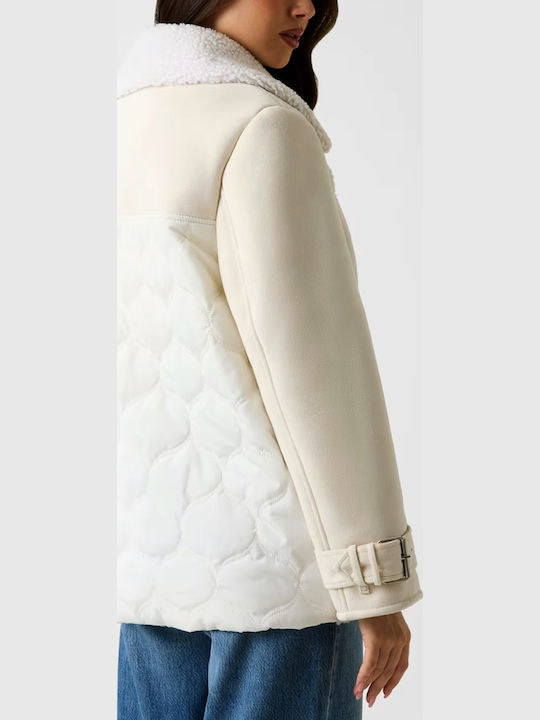 Guess Μπουφάν Cream White