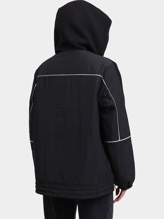 Women's Puffer Jacket for Winter with Hood Black