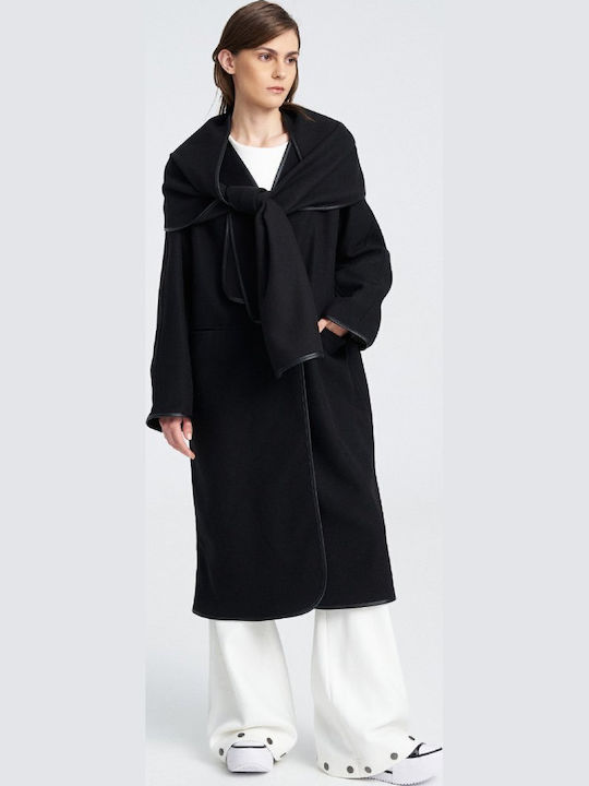 Δερμάτινo Γυναικείο Μαύρο Παλτό Oversized