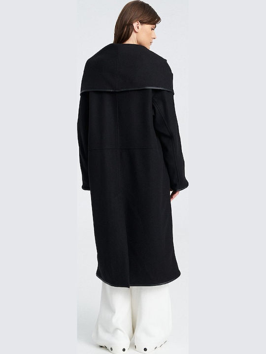 Δερμάτινo Γυναικείο Μαύρο Παλτό Oversized