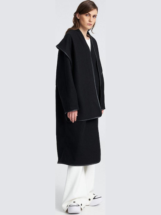 Δερμάτινo Γυναικείο Μαύρο Παλτό Oversized