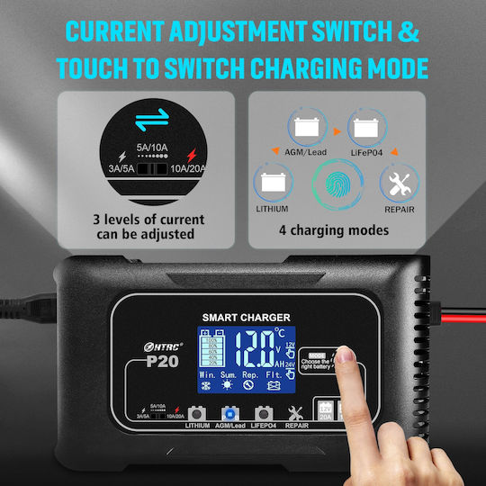 Htrc P20 Battery Charger Lithium Lifepo4 Agm Gel Lead-acid Output 12v/20a 24v/10a Floating Battery Repair Function