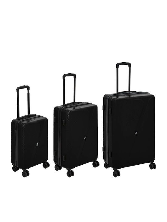 5Five Hard Travel Suitcases Black with 4 Wheels Set 3pcs