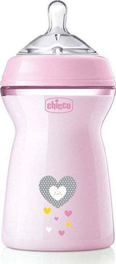 Chicco Plastic Baby Bottle Natural Feeling Anti-Colic with Silicone Teat for 6+ Months Pink Cardula 330ml