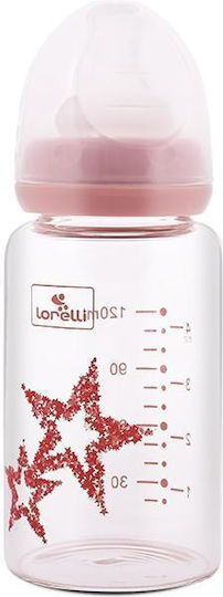 Lorelli Glass Baby Bottle Anti-colic with Silicone Teat for 0+ Months Pink 120ml