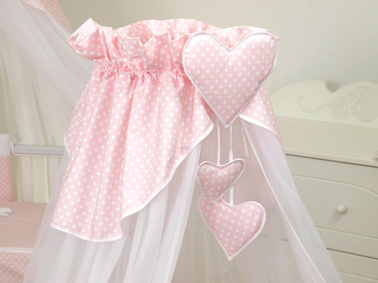 Amy Mosquito Net Crib Bear Heart Tulle 68909 with Support Base Pink 160x160x600cm