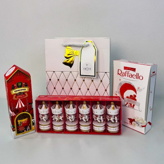 Pachet Deliciu De Crăciun Set Odorizant De Cameră 6 Decorațiuni De Crăciun În Formă De Carusel 80g Praline Raffaello În Sac Cadou