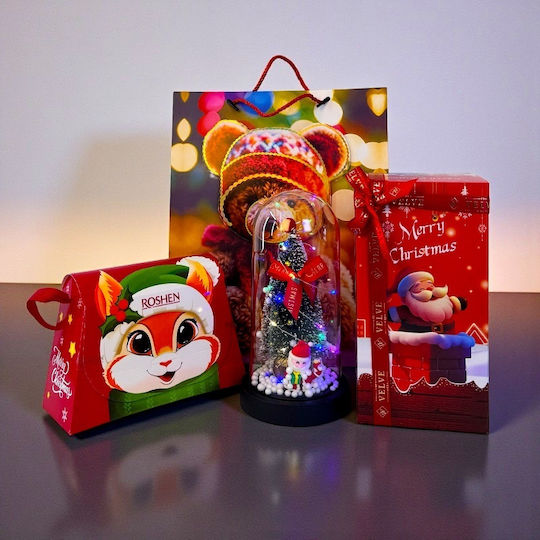 Pachet Secret Santa Ornament Decorativ Cu Lumină Led Pentru Copii În Formă De Dom Geantă De Crăciun Roshen 330g Husă Tematică
