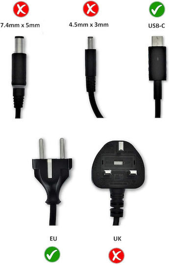 USB-C Зарядно за лаптоп 90W 20V 4.5Спецификация за Dell с Отделяем Кабел за Захранване
