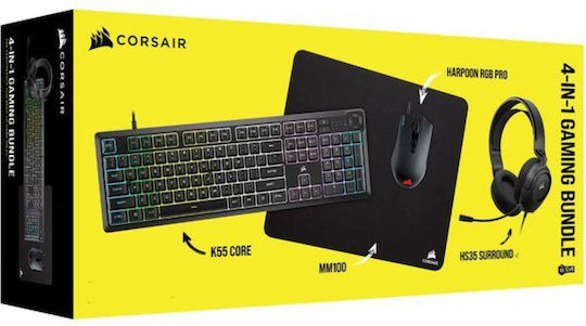 Corsair 4 in 1 Gaming Bundle Σετ Gaming Πληκτρολόγιο με RGB φωτισμό & Ποντίκι (Αγγλικό US)