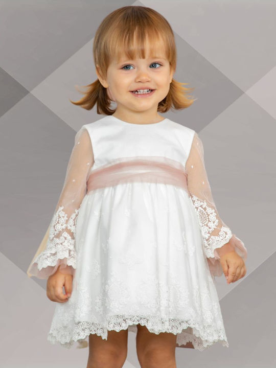 Mädchenkleid Langärmeliges Tüll Für Blumenmädchen Weiß