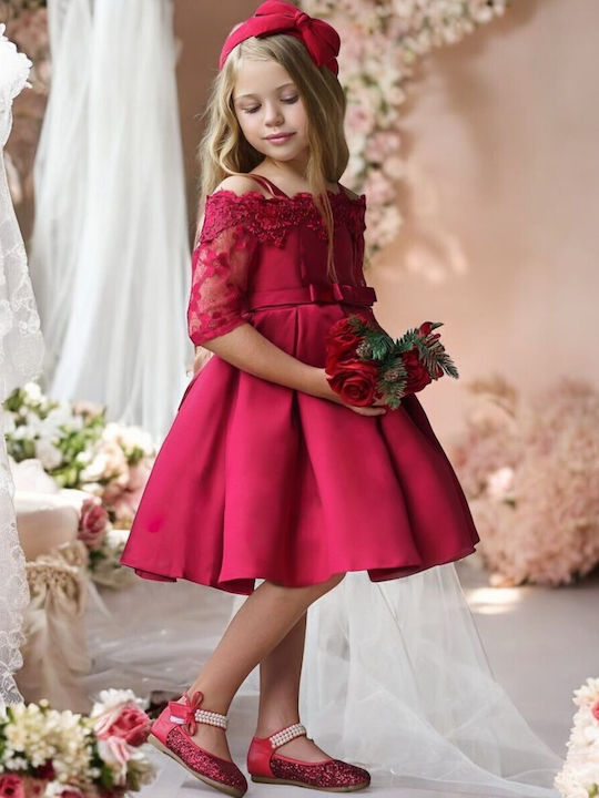 Kinderkleid Langärmelig Spitze Burgundisch
