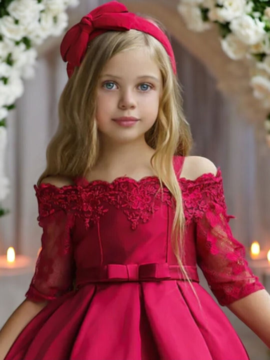 Kinderkleid Langärmelig Spitze Burgundisch