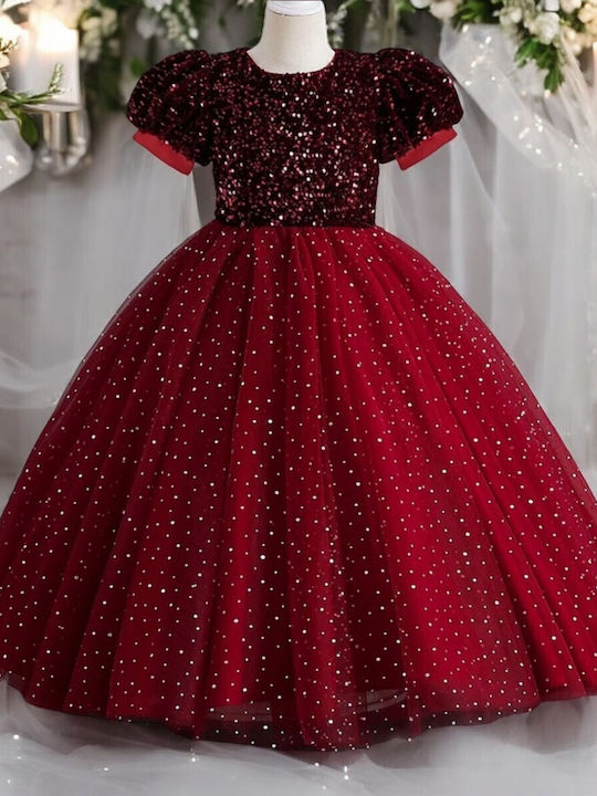 Rochie pentru Copii Mâneca scurta cu Paiete Bordeaux