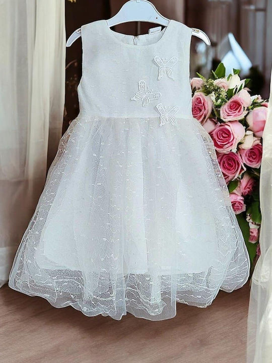 Rochie Fete Fără Mâneci Din Tulle Pentru Domnișoarele De Onoare Florale Albă