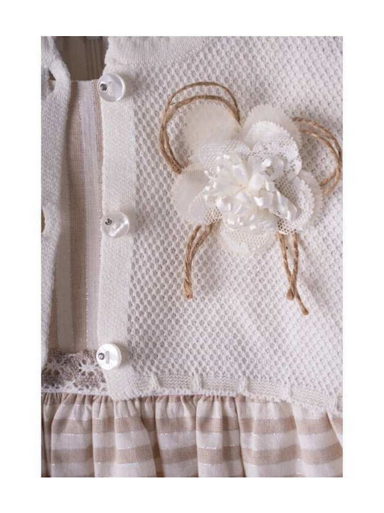 Girls Dress Short Sleeve Tulle Floral Ecru
