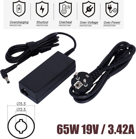 Τροφοδοτικό Laptop Ac Adapter Φορτιστής Asus 65w 19v Pa-1650-02 Exa1208eh Pa-1650-78 3.42a 5.5mm X 2.5mm Laptop Notebook Charger Oem Υψηλής Ποιότητας Κωδ.60055