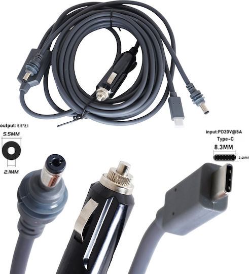 Charging Cable Waterproof 3-in-1 Cable DC Power USB-C To DC 12-24V Car Charger Starlink Mini 5m/16.4ft 5.5mm*2.1mm Code 1-per0095