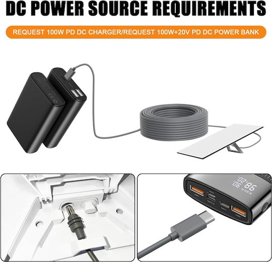 Καλώδιο Τροφοδοσίας Power Cable Usb-c To Dc Starlink Mini 100w Usb Type-c Input To Barrel Jack Charging 65w 5.5mm*2.1mm Starlink Mini Waterproof Cable 50ft/15m Κωδ.1-per0102