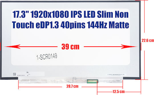 Monitor 17.3" 144Hz / IPS / LED 1920x1080 for Laptop LP173WFG (SP)(B3), LP173WFG (SP)(B2), LP173WFG (SP)(B1), DELL 08TV4Y