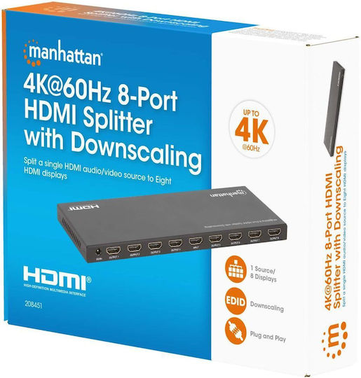 Hdmi Splitter Manhattan 4K 60Hz 8-Port Downscaling