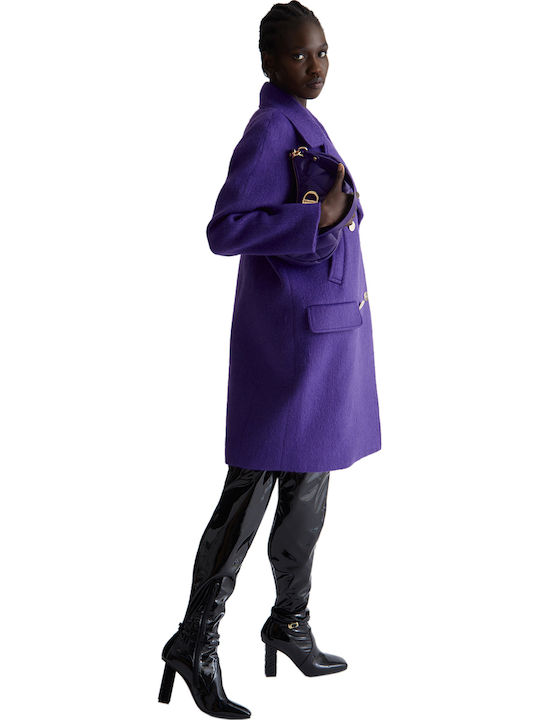 Cappotto Γυναικείο Μωβ Παλτό Oversized με Κουμπιά
