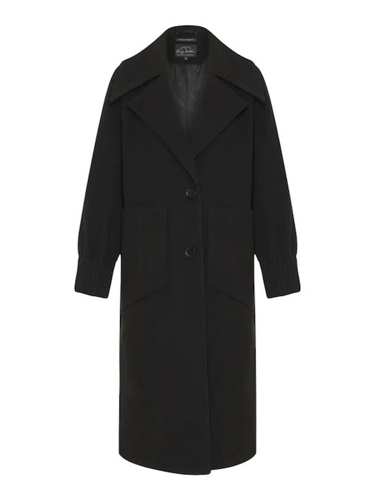 Damen Schwarz Mantel mit Knöpfen