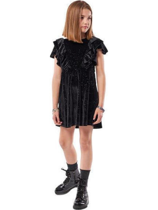 Children's Dress Short Sleeve Velvet Set with Accessories Black