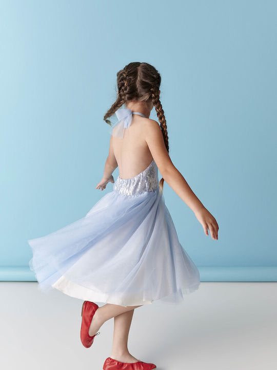 Girls Sleeveless Tulle Dress Set with Accessories Light Blue