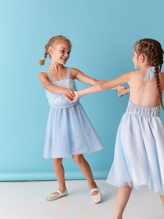 Girls Sleeveless Tulle Dress Set with Accessories Light Blue