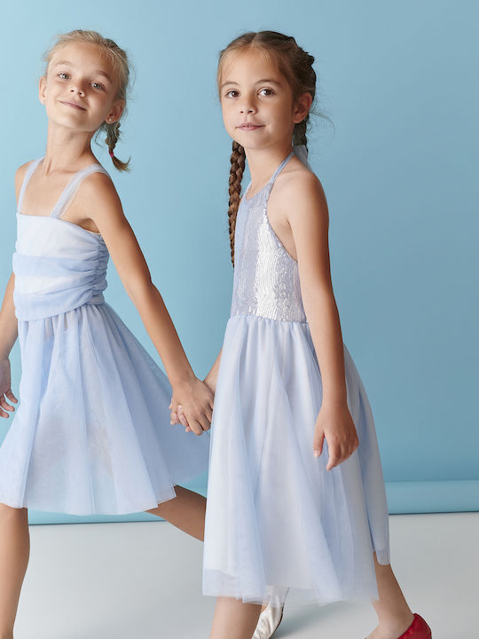 Girls Sleeveless Tulle Dress Set with Accessories Light Blue