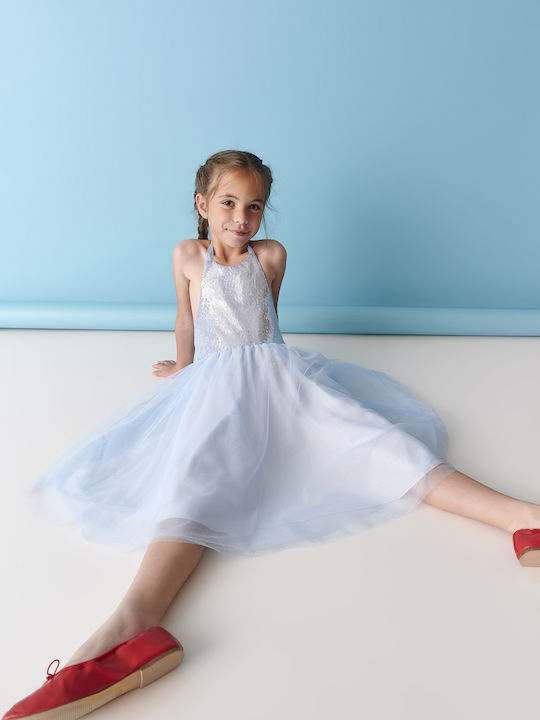 Girls Sleeveless Tulle Dress Set with Accessories Light Blue