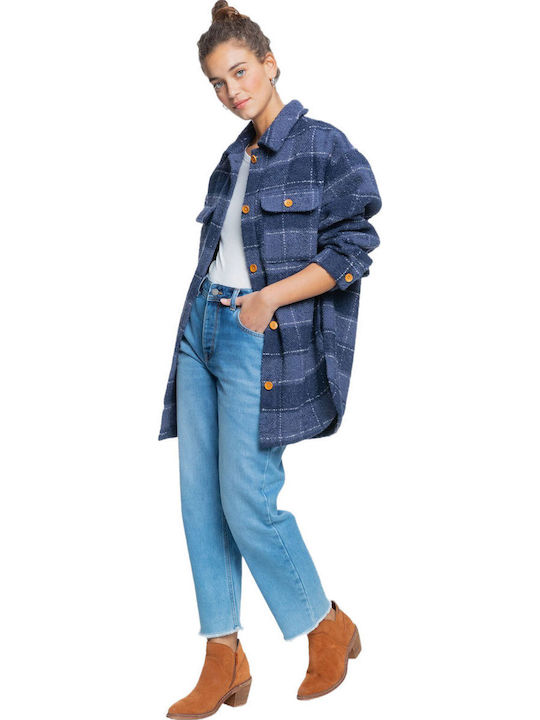 Make It Happen Women's Checked Blue Overshirt