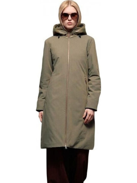 Damen Khaki Mantel mit Kapuze
